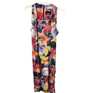 Womens Floral Sleeveless Midi Dress Positive Attitude Large Razor Back Floral